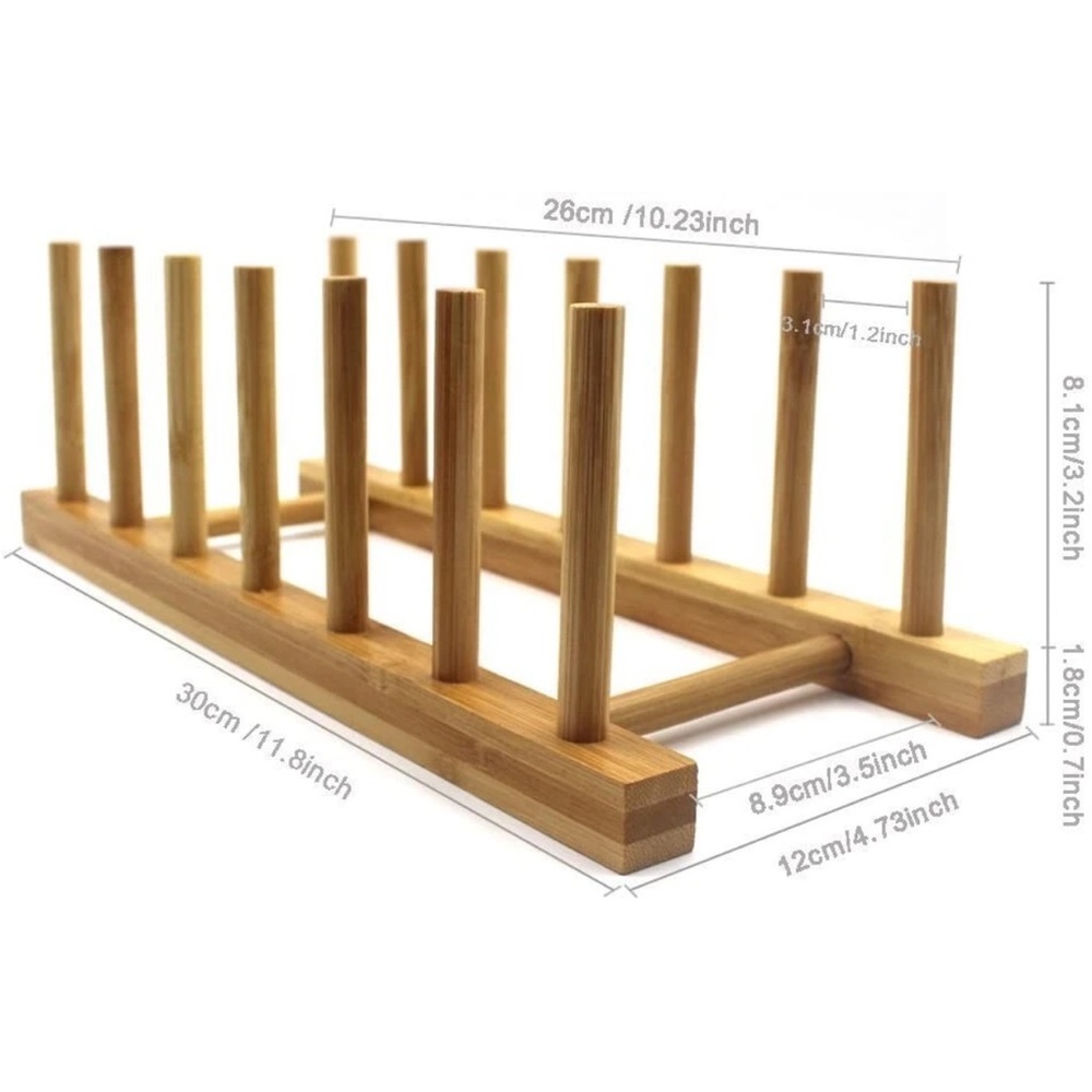 INNERNEED Bamboo Wooden Dish Rack Vertical Plate Lid Organizer Drying Stand